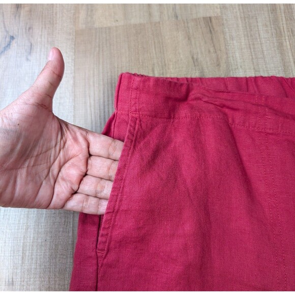 J Jill Wide Leg Crop Linen Pants Size L Petite Red Semi Elastic Waist Flat Front - Picture 7 of 10